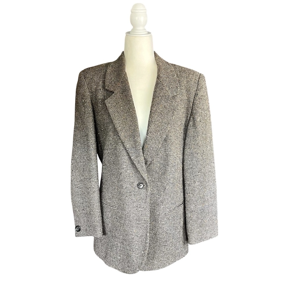 Vintage Tweed Blazer Women's 12P Dark Academia Professor Old Money Wool Blend
